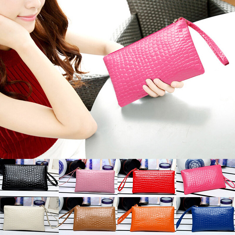 Women's Wallets Coin Purse Pu Clutch Bags Wristband Wallet With Zipper Card Mobile Phone Cosmetic Bag Simple Solid Color Gift