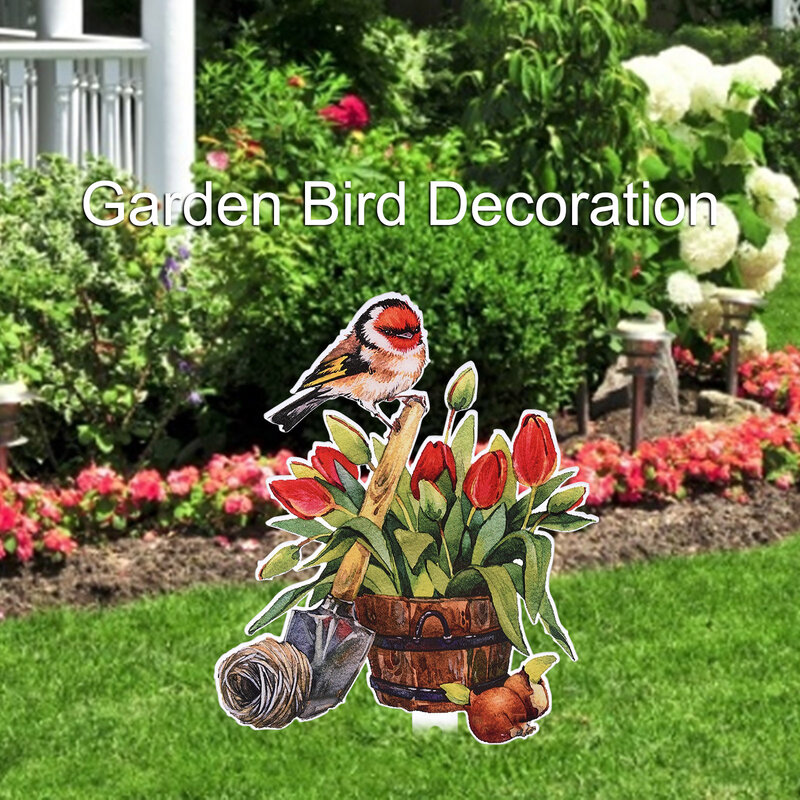 Simulação pintada primavera pássaros pintura artificial ornamentos decorativos acrílico pátio decoração ao ar livre