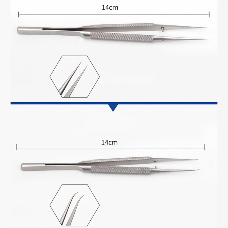 Instrumento microquirúrgico de titanio para reparación de teléfonos móviles, pinzas de línea recta, línea curva, 14cm, ancho de cabeza, 0,15mm