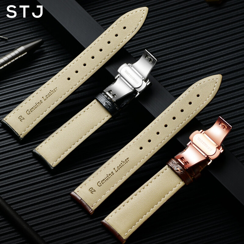 STJ 18mm, 20mm, m 22mm 24mm reloj de cuero genuino para Samsung Galaxy gear s3 banda de reloj de correa para Galaxy ver activa 42mm 46mm