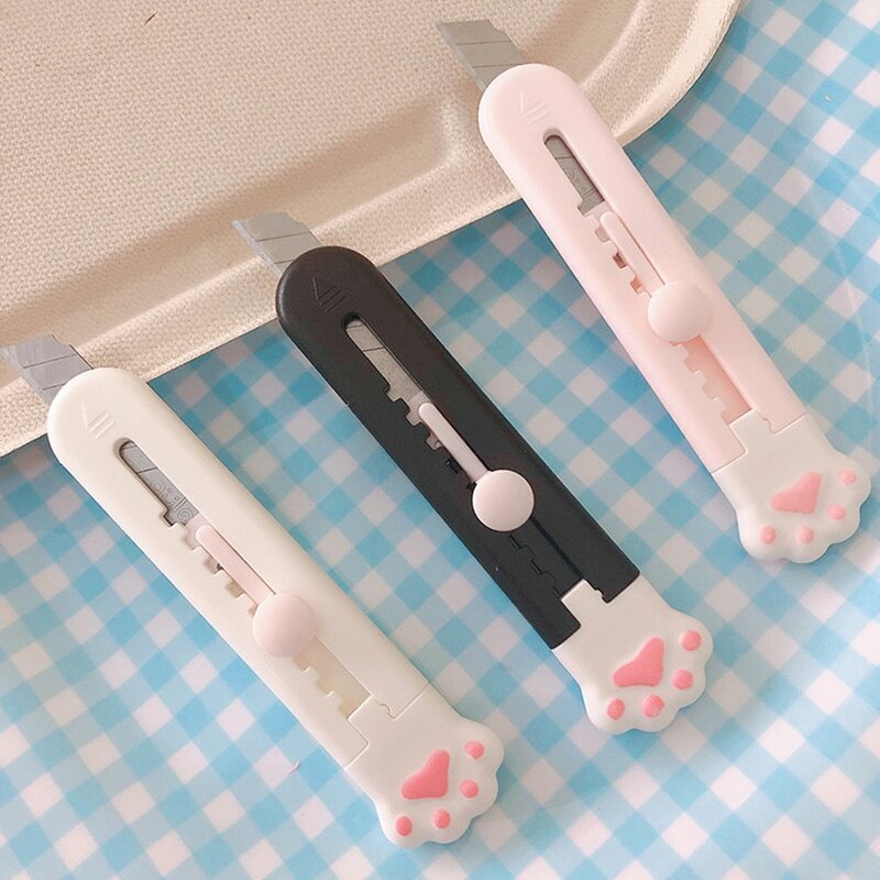 Mini couteau coupe-papier mignon portable à design de patte de chat, lame rechargeable, utilitaire d'art Kawaii, boîte express, emballage artisanal, papeterie,