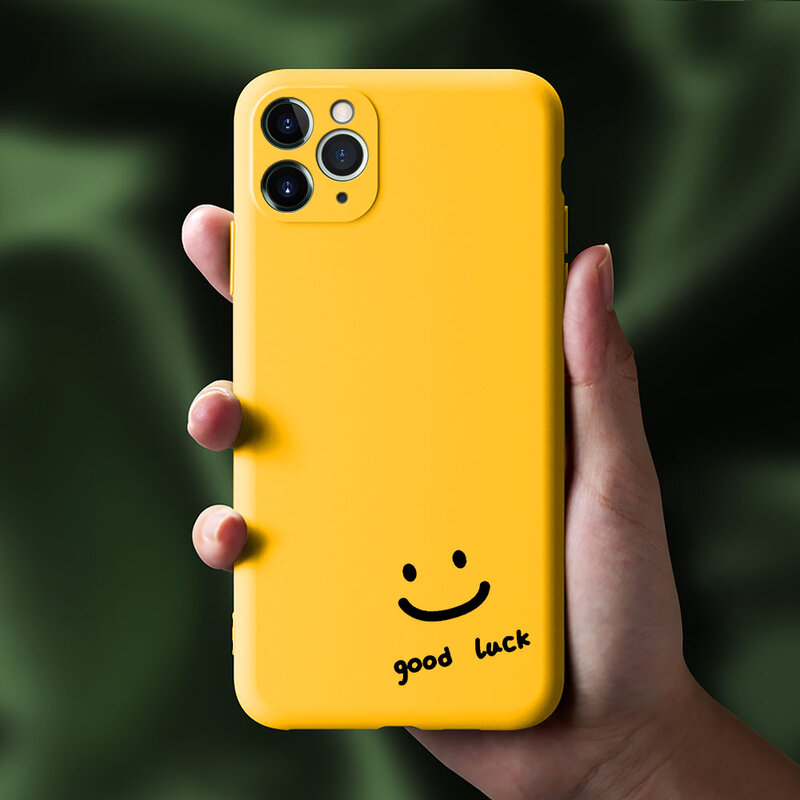 Bigchen Couple phone case silicone smiley cover cute capa for iPhone 13 12 11 Pro XS Max XR 8 7 6 6S Plus SE20 good luck shell