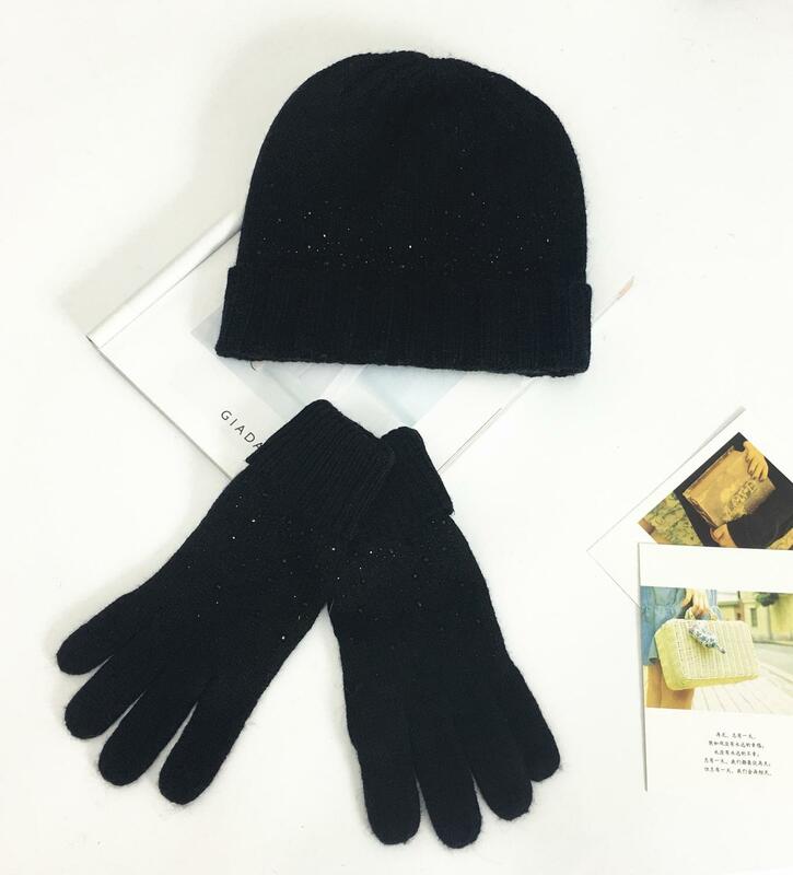 Женский шерстяной вязаный комплект из трех предметов, теплая шапка, шарф, перчатки, Осень-зима
