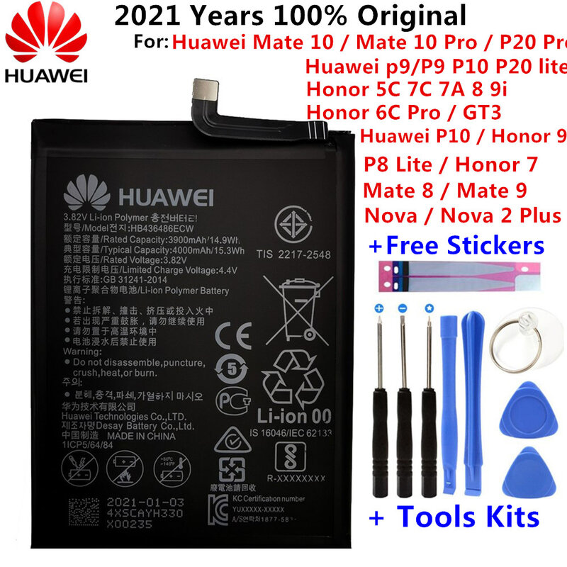 Huawei Orginal Ehre P8 P9 P10 P20 5C 5X 6A 6C 7X 7C 8 S8 8X 8E 8C G9 9 9i 10 G10 Mate 8 9 10 Nova 2 2i 3i Lite Plus Pro Batterie