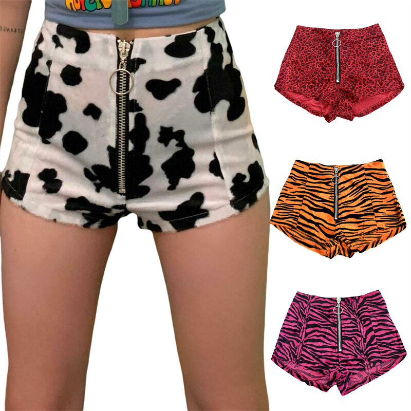 Hirigin-pantalones cortos con estampado de leopardo para mujer, sexys, con cremallera frontal, cintura alta, ajustados, de verano, 2022