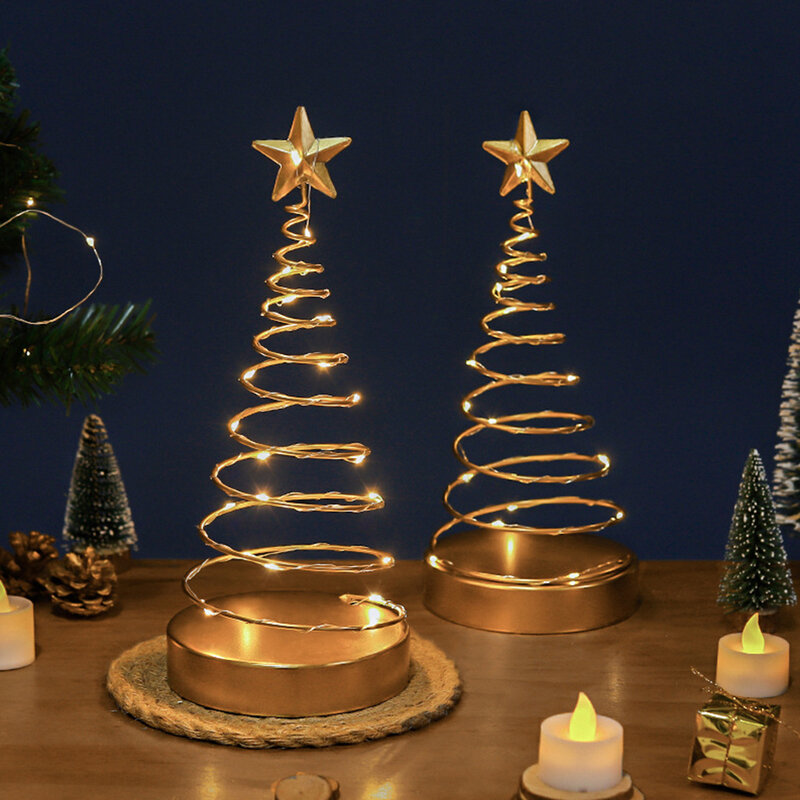 Christmas Iron Art Decoration Spiral Art Star Desktop Ornament With LED Light For Bedroom Living Room Decor