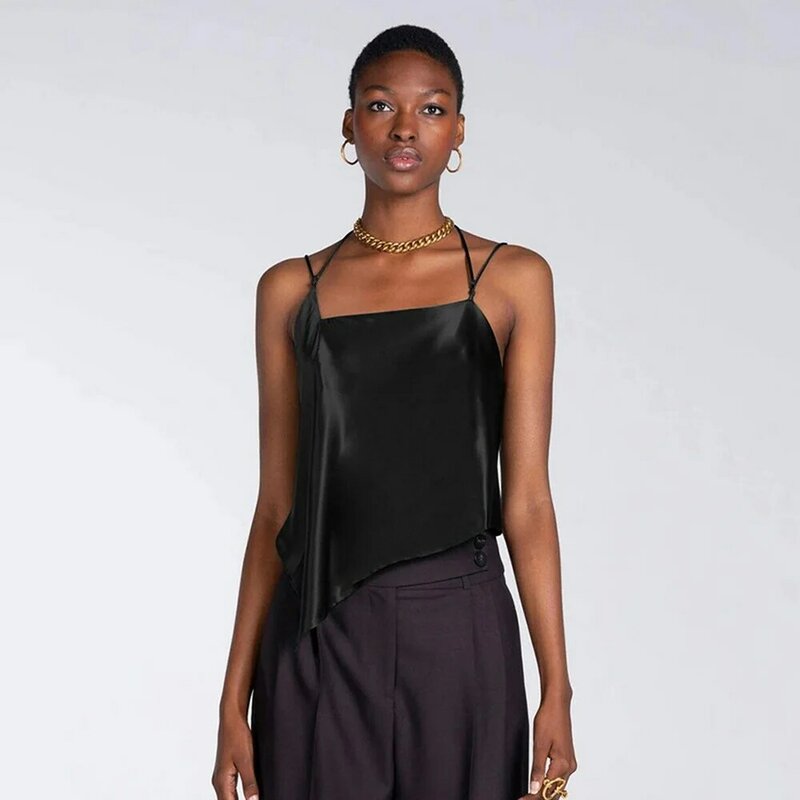 2021 стильные, пикантные, с переплетенными кружевами, Спагетти ремень топы для Для женщин Элегантный Ассиметричное платье с низким вырезом на...