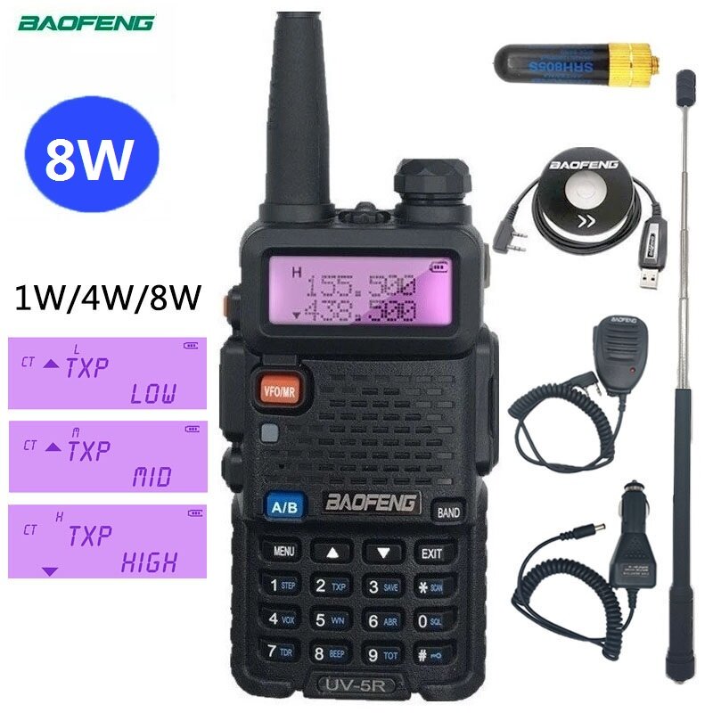 Baofeng-walkie-talkie UV-5R 8W,デュアルバンド,ラジオ局,hf,トランシーバーuv5r,woki,長距離