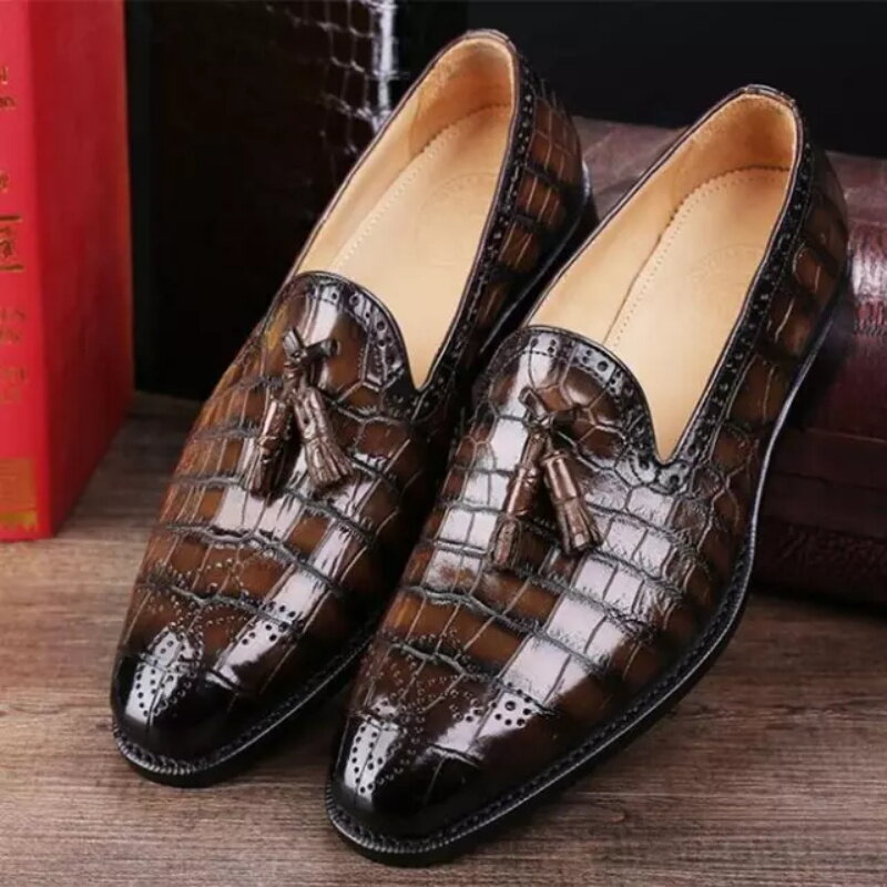 Sepatu Loafer Slip-On Kulit Pu Buaya Klasik Mode Pria Zapatos De Vestir De Los Hombres Zapatillas De Deporte XM141