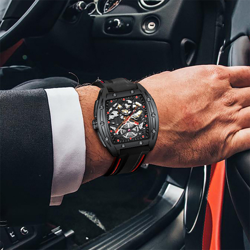 Zegarek AILANG męski automatyczny kwadratowy mechaniczny zegarek męski zegarek z dziurką modne biznesowe silikonowy pasek do zegarka 2020 nowy