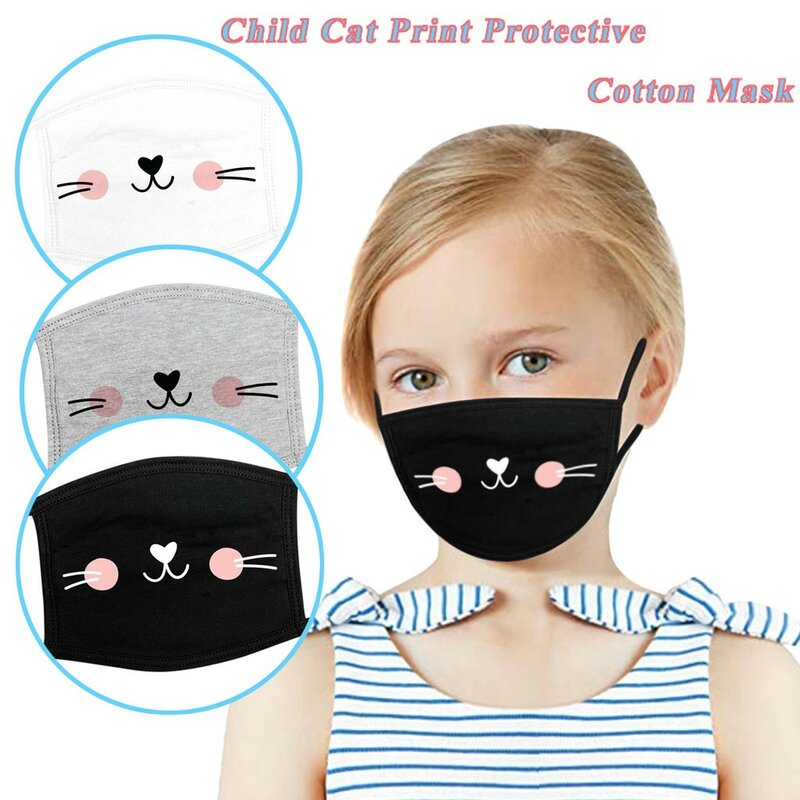 3PCSเด็กป้องกันFace Mask Earloopแฟชั่นแมวพิมพ์Windproofหน้ากากผ้าฝ้ายMascarilla Reutilizable