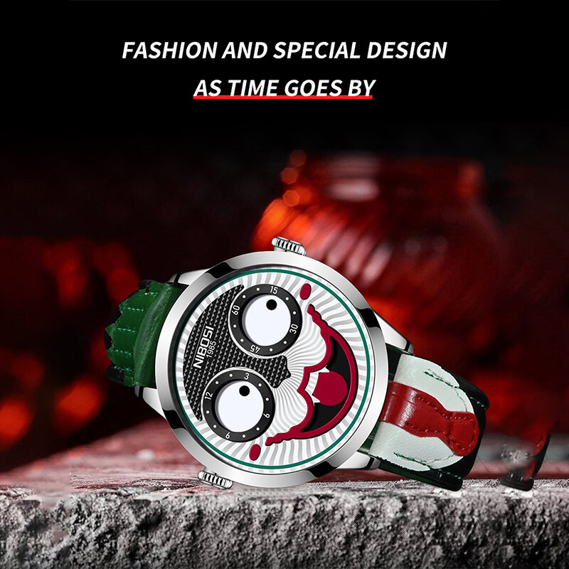 2021 NIBOSI Top luksusowy zegarek kwarcowy męski w nowym stylu z dużym uchem Joker obrotowy osobowość moda skórzany zegarek męski | Zegarek + pudełko