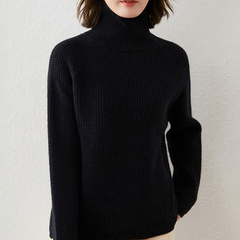 Suéter de cachemira para mujer, jersey de cuello alto sencillo, ropa exterior cálida, suéter de lana pura, tendencia informal, otoño 2021