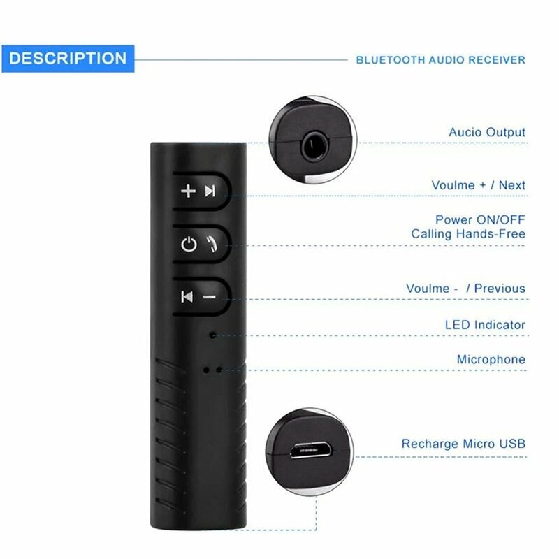 Kit de manos libres con Bluetooth para coche, adaptador de Audio MP3 y música inalámbrico con conector Aux de 3,5mm, receptor de auriculares, envío directo, 2020