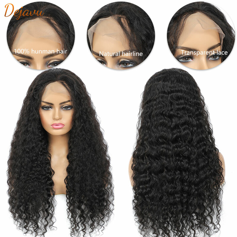 Perruque Lace Frontal Wig naturelle brésilienne Remy, cheveux bouclés, 13x4, pre-plucked, transparente, 180%, 28 pouces