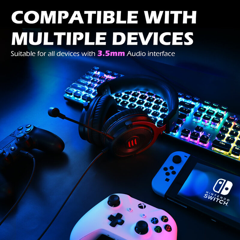 EKSA-Wired Gaming Headphones com cancelamento de ruído Mic Gamer Headset, Over Ear Earphones, PC, Xbox, PS4, PS4, Switch, Laptop, 3,5 milímetros