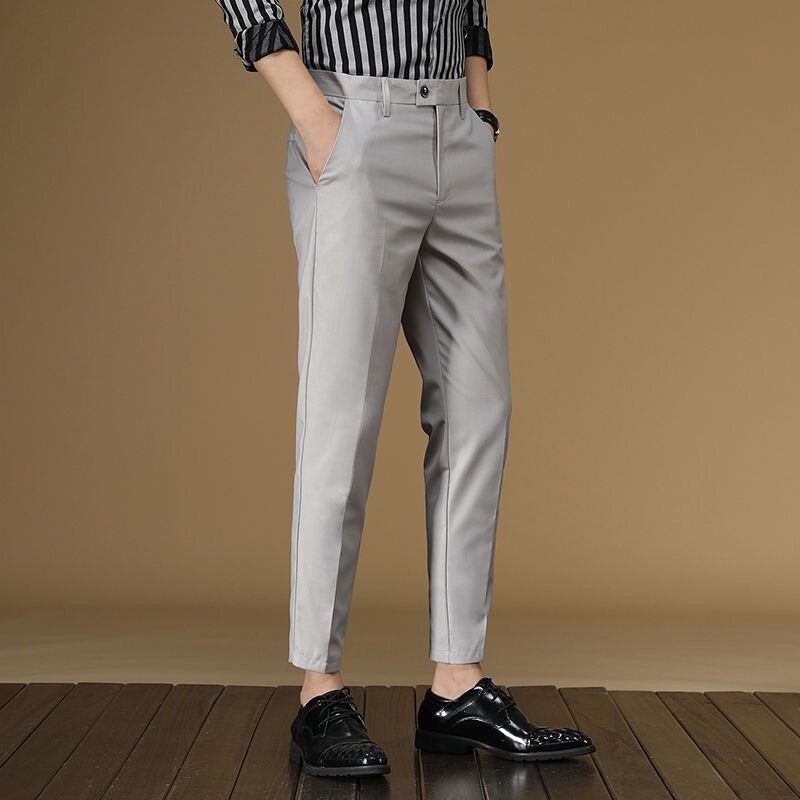 Pantalon d'affaires décontracté pour homme, coupe cintrée, couleur unie, mode printemps été 2021, O96