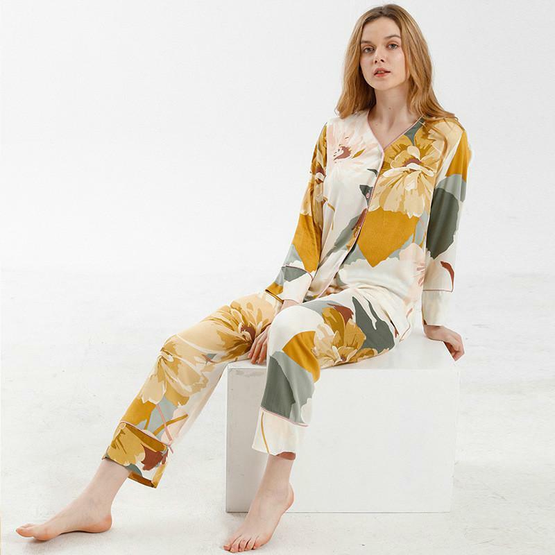 Conjuntos de pijamas de estilo fino para mujer ropa de dormir larga para el hogar ropa de dormir para mujer