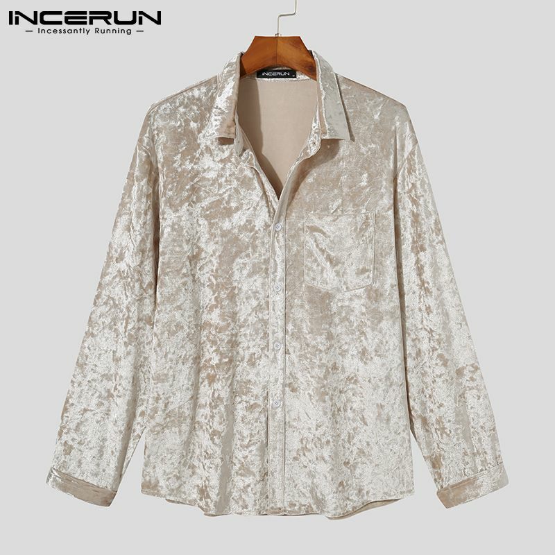 Топы INCERUN, новинка 2021, Мужская блузка, стильная рубашка для отдыха в уличном стиле с длинным рукавом, топы 2021, модная уличная одежда