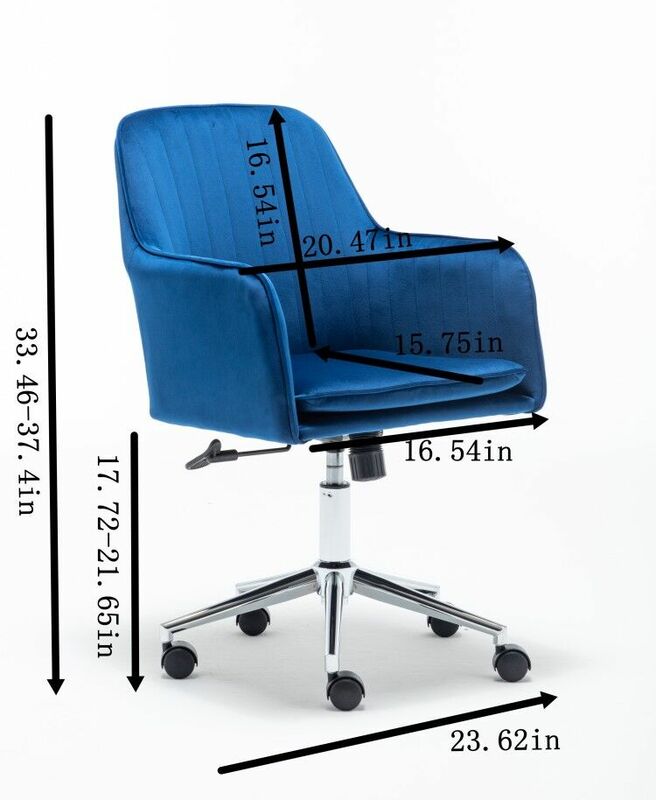 Silla de escritorio de oficina en casa de tela de terciopelo con Base de Metal, silla giratoria ajustable moderna con brazos (azul)