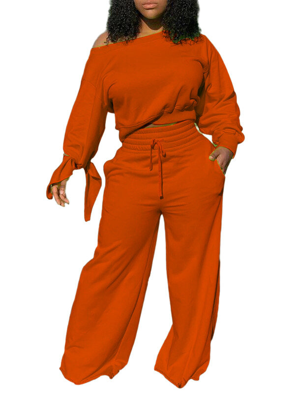 Ursuper-Conjunto de pantalón con hombros descubiertos para mujer, conjunto de dos piezas a la moda, informal, manga con cordón