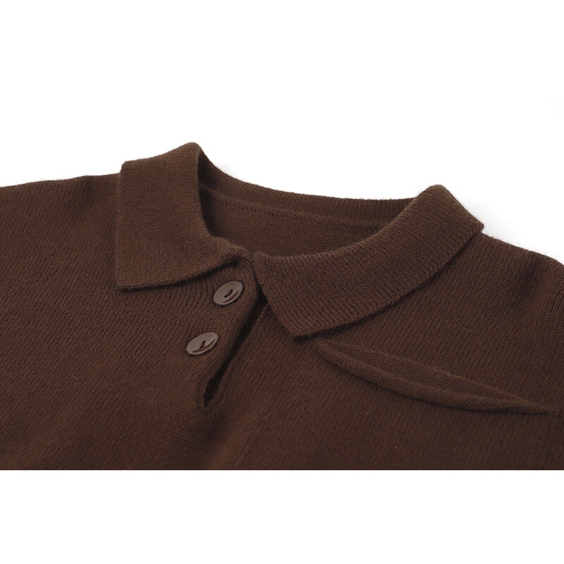 Pull tricoté à manches longues et col Polo pour femme, haut Slim coréen, avec poche, résistant, automne hiver, 2021