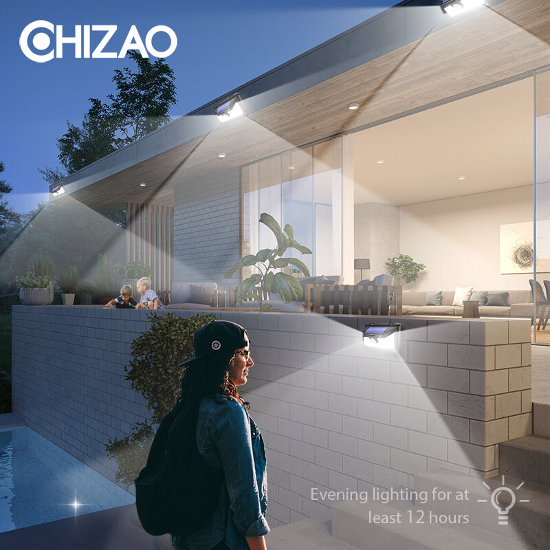 CHIZAO lampy solarne led zewnętrzny czujnik ruchu kinkiety wodoodporne światło awaryjne nadaje się do ogrodzenia przedniego drzwi garażu ogrodowego