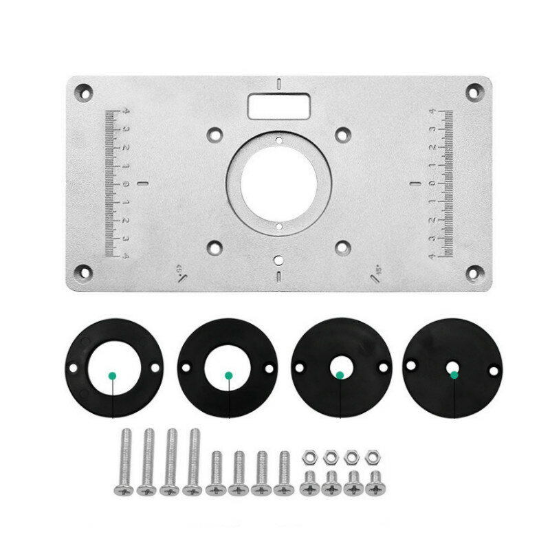 Placa de inserção de liga de alumínio para roteador, com 4 peças, anéis de inserção, ferramentas para fresa de madeira, para trabalho em madeira, 235*120*8mm