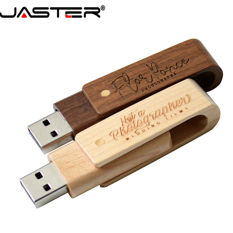 Jaster pendrive de madeira rotativo, personalidade, presente, logotipo personalizado, usb 2.0, memória flash, 4gb, 8gb, 16gb, 32gb, 64gb