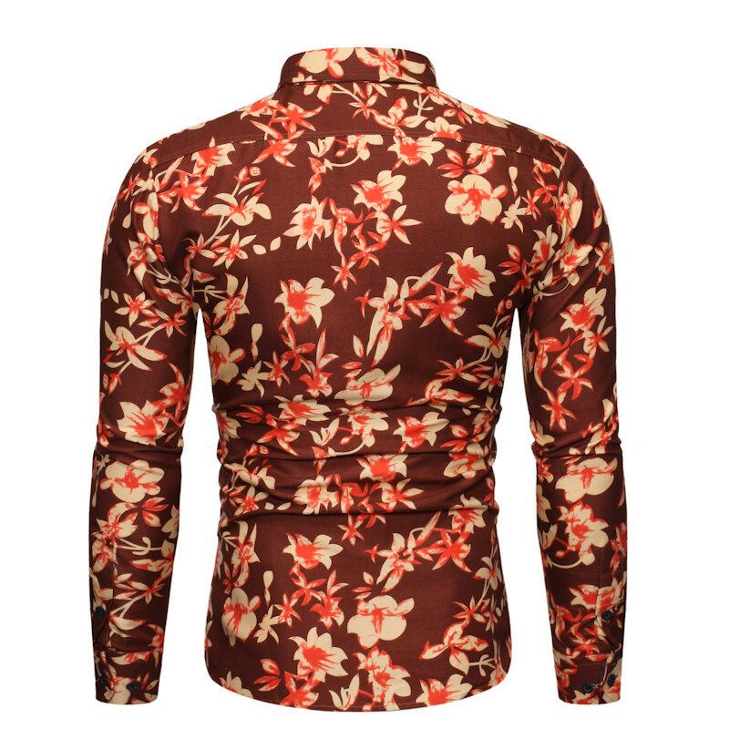 Camisas de impressão floral preto vermelho dos homens 2021 outono novo fino ajuste manga comprida vestido camisa masculina casual camisa havaiana hombre xxl