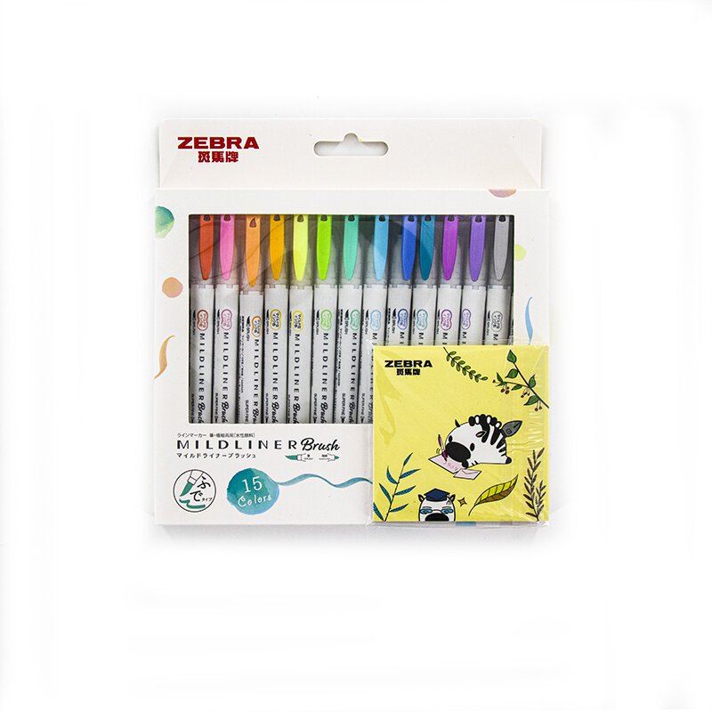 Japonês zebra wft8 15 cor conjunto mildliner macio escova caneta dupla-headed forro suave marcador marcador caneta escola arte suprimentos