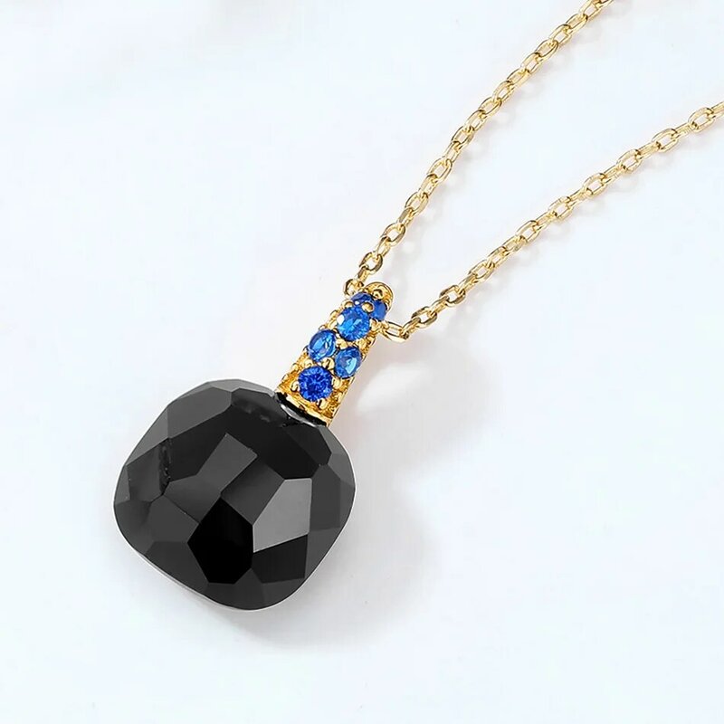 ALLNOEL Solid 925 Sterling Silver Necklace For Women Blue Agate Corundum Necklace Pendant Candy Series Wedding Christmas Gift