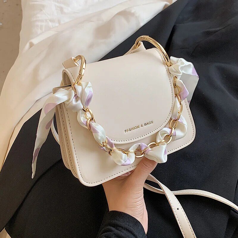 Cute Sweet Mini PU Leather Crossbody Shoulder Bags with Short Handle 2021 Luxury Ladies Top Handle Handbags Silk Scarf Totes