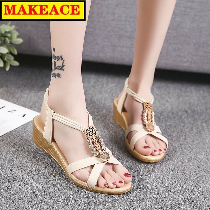 Women's Shoes Fashion New 5cm Wedge with Women's Sandals Dress Party Wild Women's Sandals Outdoor Leisure Beach Slippers