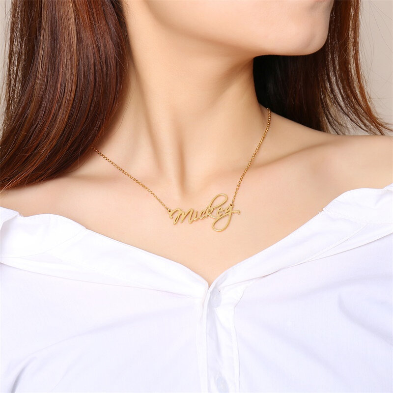 Vnox Personalized Nama Tanda Tangan Kalung Gadis Wanita Disesuaikan Perhiasan 14 "Sampai 22"