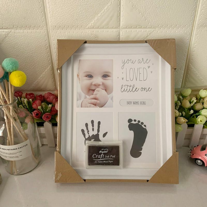 Anyuanrecién nacido, adornos con estampado de manos y pies, marco de fotos de 12 meses con almohadilla de tinta artesanal, decoración del hogar para bebés y niños