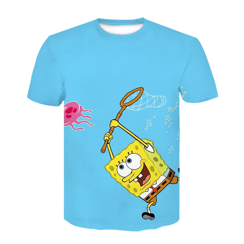 Kaus Gambar Cetak 3D Spons Kuning Kartun Anak-anak Kaus Anime Lucu Anak-anak Kaus Anak Perempuan Anak Laki-laki Musim Panas Atasan Kaus Balita Camiseta