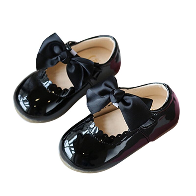 Children Girl PU Shoes Fashion Princess Dance Bow Shoes Non-slip Kids Party Footwear Flats Casual Single First Walkers