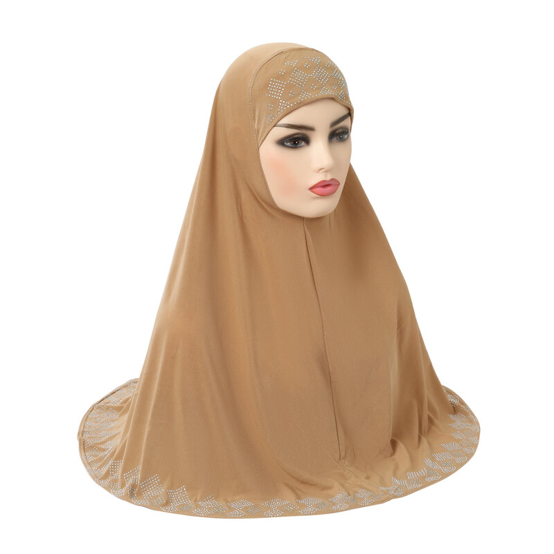 H146 high quality medium size 70*70cm muslim amira hijab with rhinestones pull on islamic scarf head wrap amira headwear