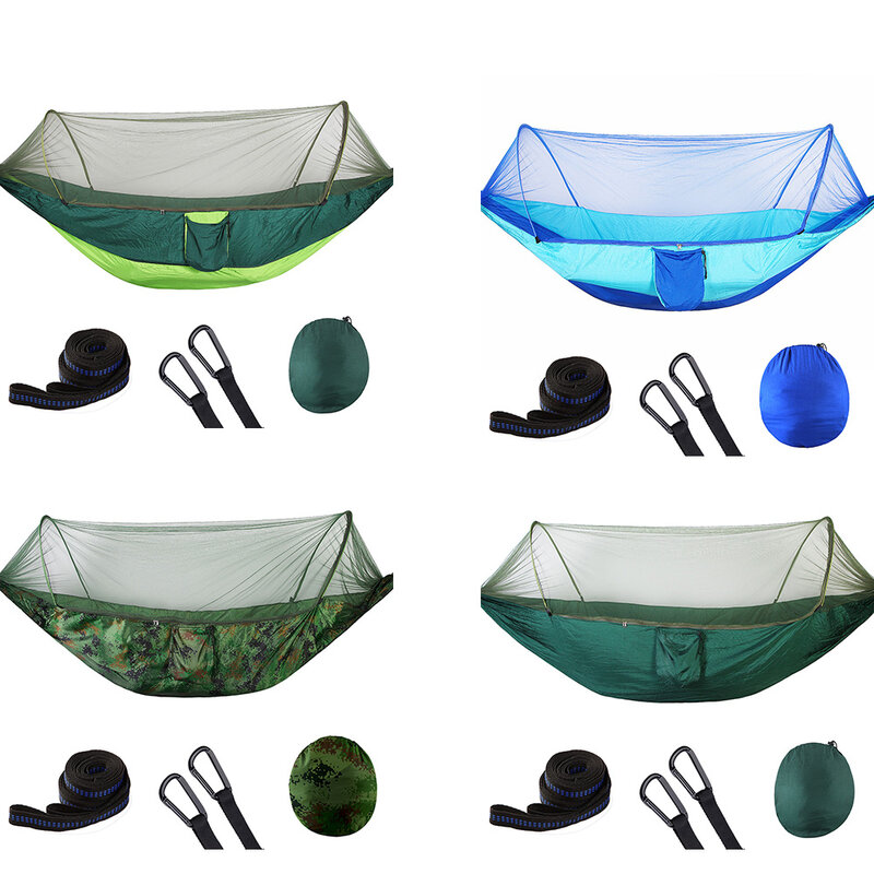Camping Hammock With Mosquito Net Portable Quick Set Up Hanging Sleeping Bed 250x120cm Outdoor