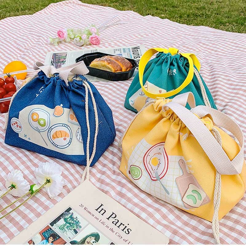 4 ألوان اليابانية الرباط أكياس الغداء المحمولة سستة الحرارية أكسفورد حقيبة للحفاظ على البرودة مريحة علب الاغذية حمل حقيبة الغذاء BBQ