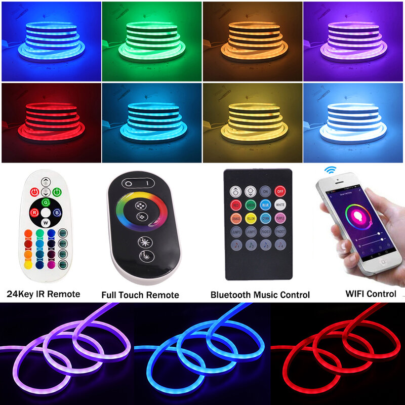 LED Neon Light 220V Flexible RGB LED Tape with Full Touch Remote Control 5050 120 LEDs Waterproof Neon Sign String Rope Lamp EU