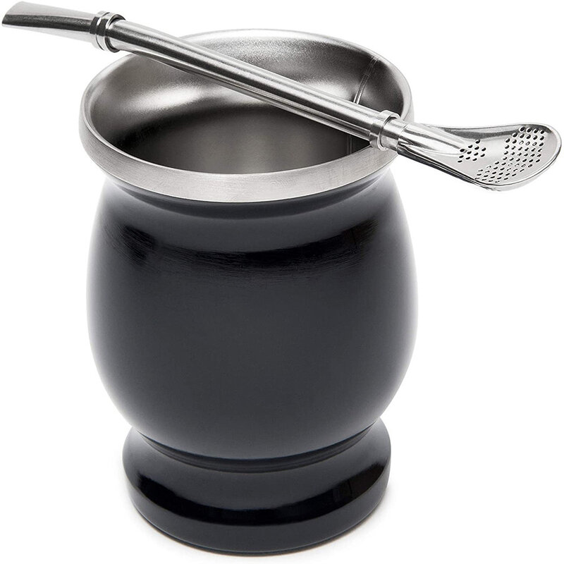Taza de té de acero inoxidable con filtro, cucharilla de paja, creativa, 8oz