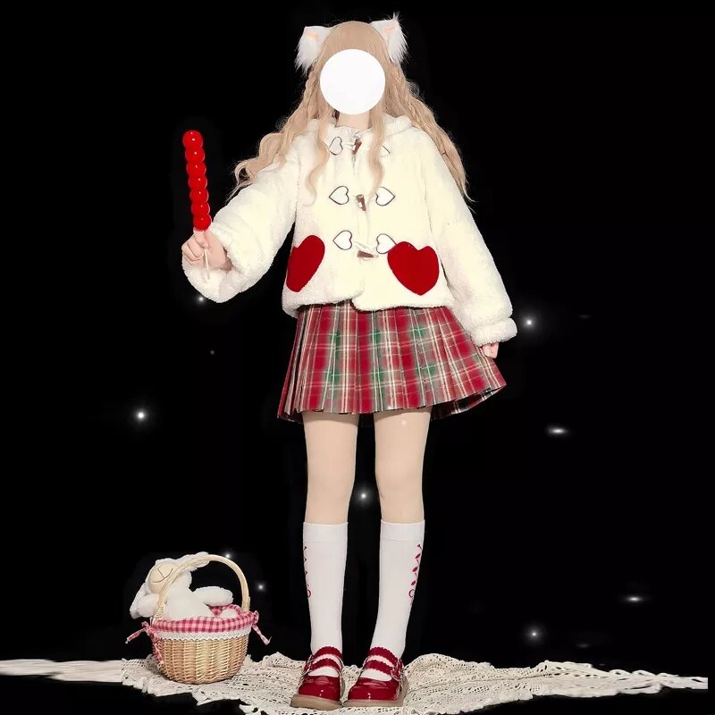 Kawaii Lolita Hooded Coat ผู้หญิงญี่ปุ่นฤดูหนาวใหม่ Faux Fur ตุ๊กตาหมีเสื้อผู้หญิงน่ารักวิทยาลัยสไตล์นุ่ม Furry Warm ...