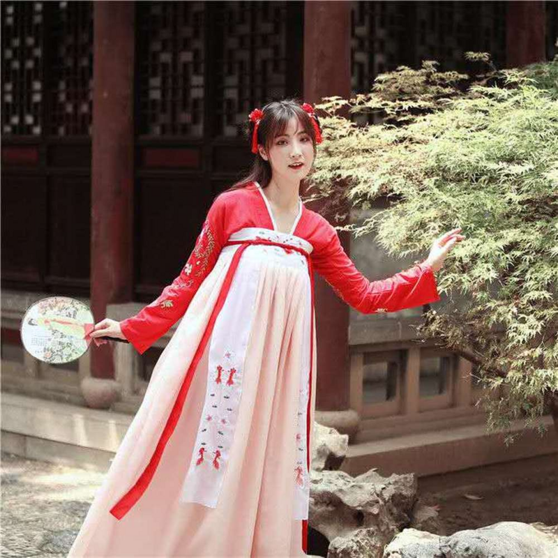 Kostum Cina Kuno Gaun Dinasti Tang Ming Gaun Hanfu Pakaian Tari Putri Hanfu Tradisional Wanita Pakaian Merah Pakaian Tari