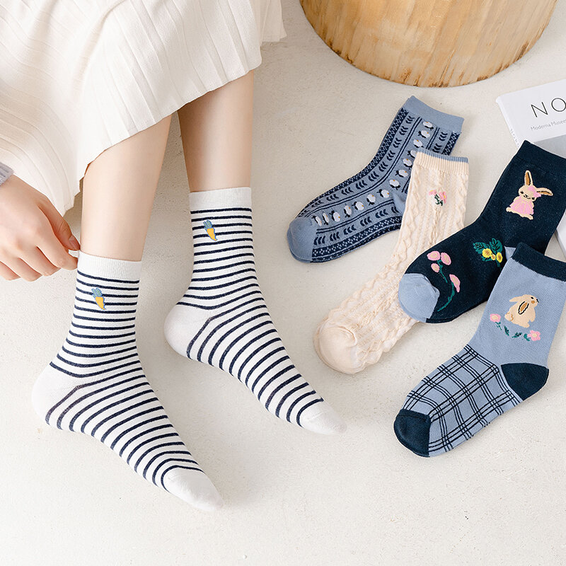 BANNIROU – chaussettes en coton à imprimé Kawaii pour femmes, douces et respectueuses de la peau, de haute qualité, nouvelle collection 2022