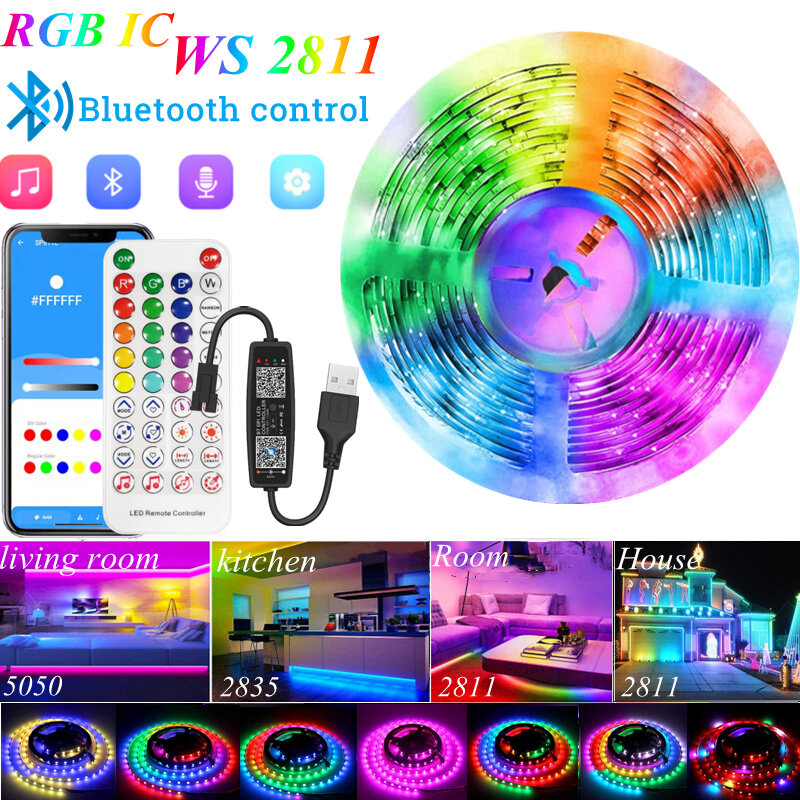 WS2812B LED Strip Light 1M-20M String lampada flessibile Tape DC5V /12V USB Bluetooth Control TV retroilluminazione Home Party Decoration Fita