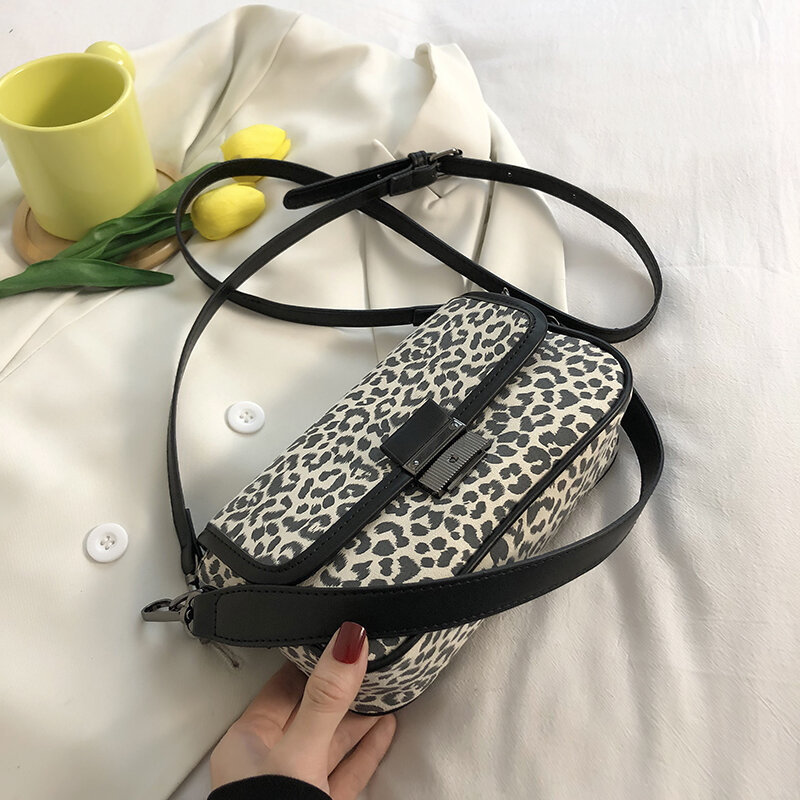2021 Winter New Simple Small PU Leather Leopard Print Flap Ladies Messenger Bag Fashion Luxury Travel Ladies Shoulder Bag
