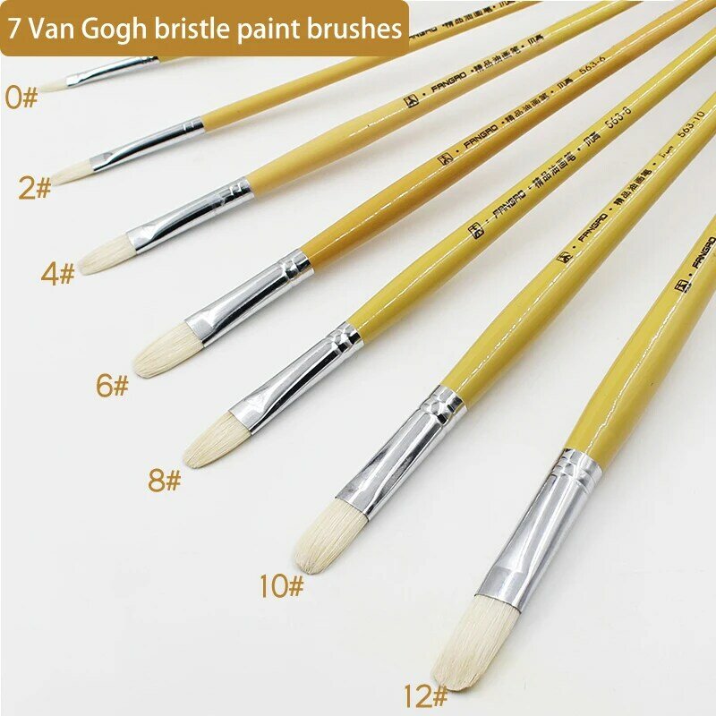 Van Gogh 9612 cerdas cepillo gouache cabeza redonda pincel para óleo pincel para pintar con acrílico 7 set estudiante de arte pintura especial cepillo si