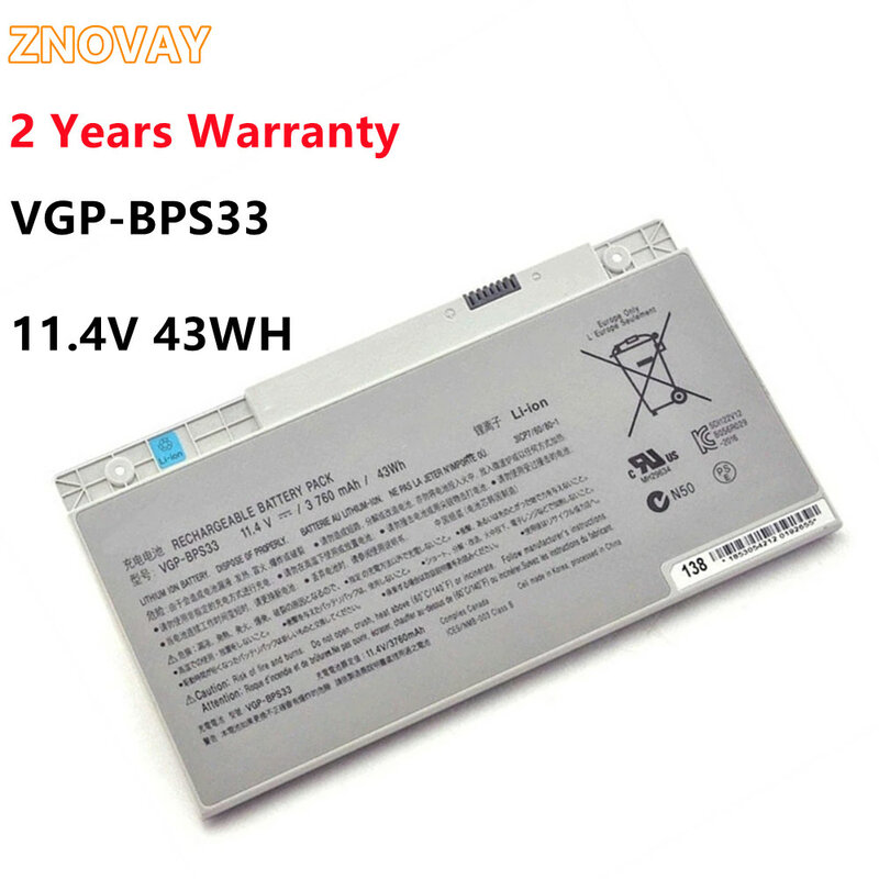 ZNOVAY New VGP-BPS33 Laptop Battery For SONY VAIO SVT-14 SVT-15 T14 T15 BPS33 SVT1511M1E SVT14126CXS 11.4V 43WH/3760mah